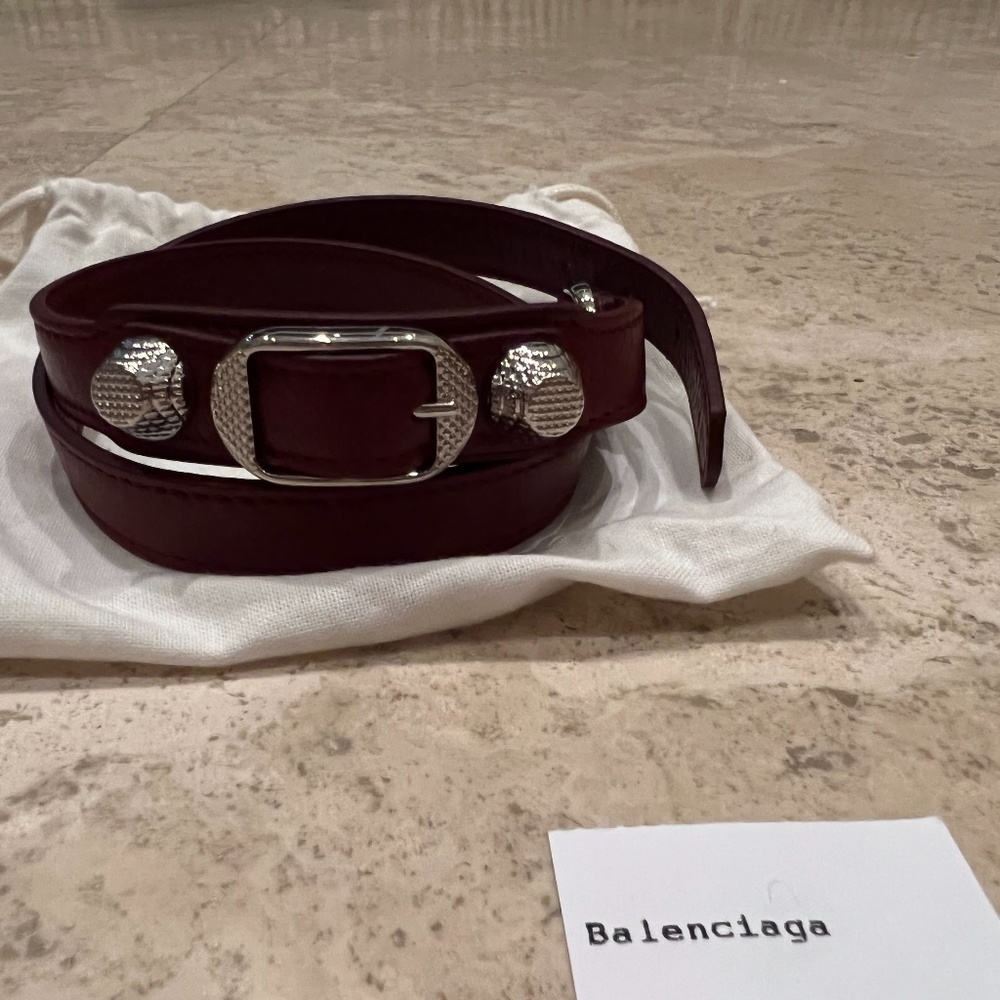 NWT Balenciaga Triple Tour Red Leather Wrap Bracelet with Silver Hardware - Picture 2 of 4